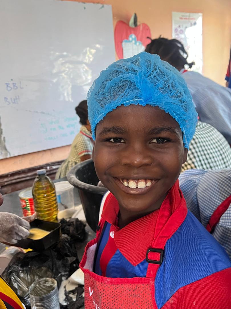 Students mixing dough